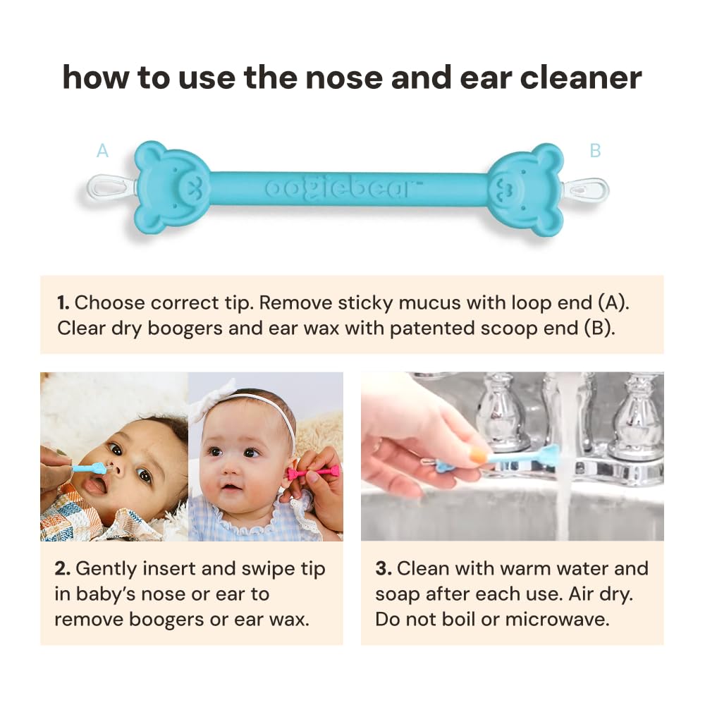 oogiebear soft rubber tips provide comfortable, safe cleaning for delicate noses.