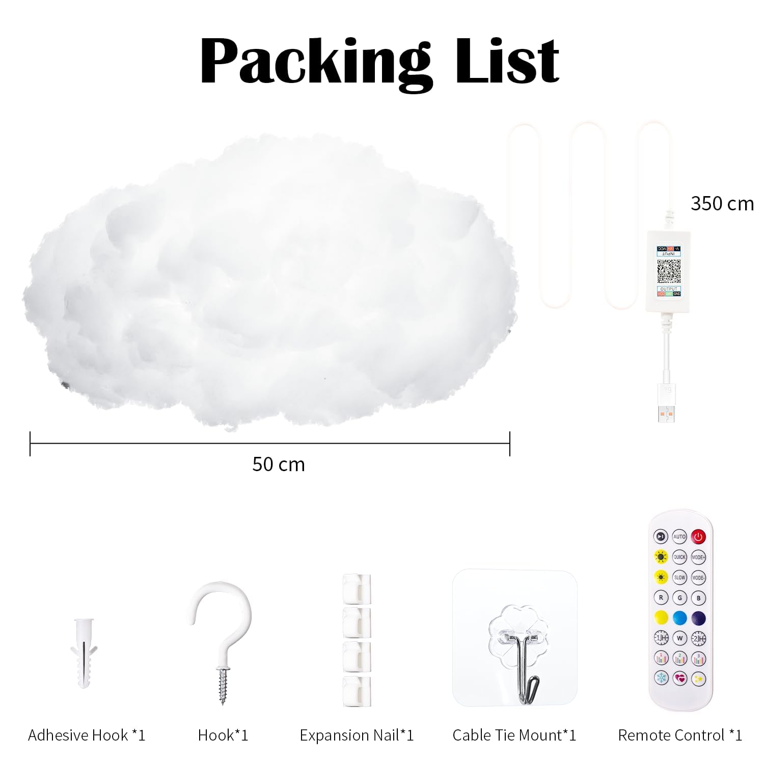 oooYYDSxxx 3D Cloud Lamp simple ceiling installation using included buckles.