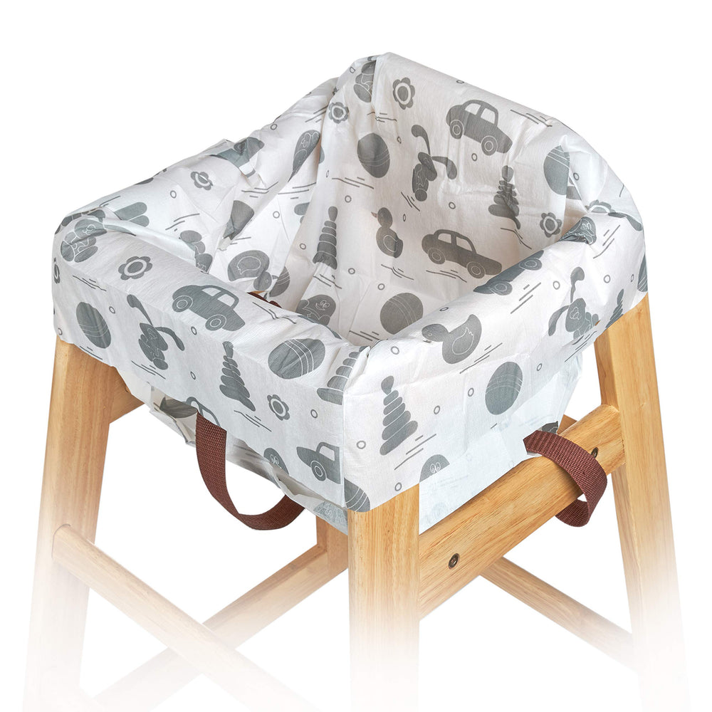 Oopsababy disposable high chair covers 10-pack packaging shields against spills for travel and dining