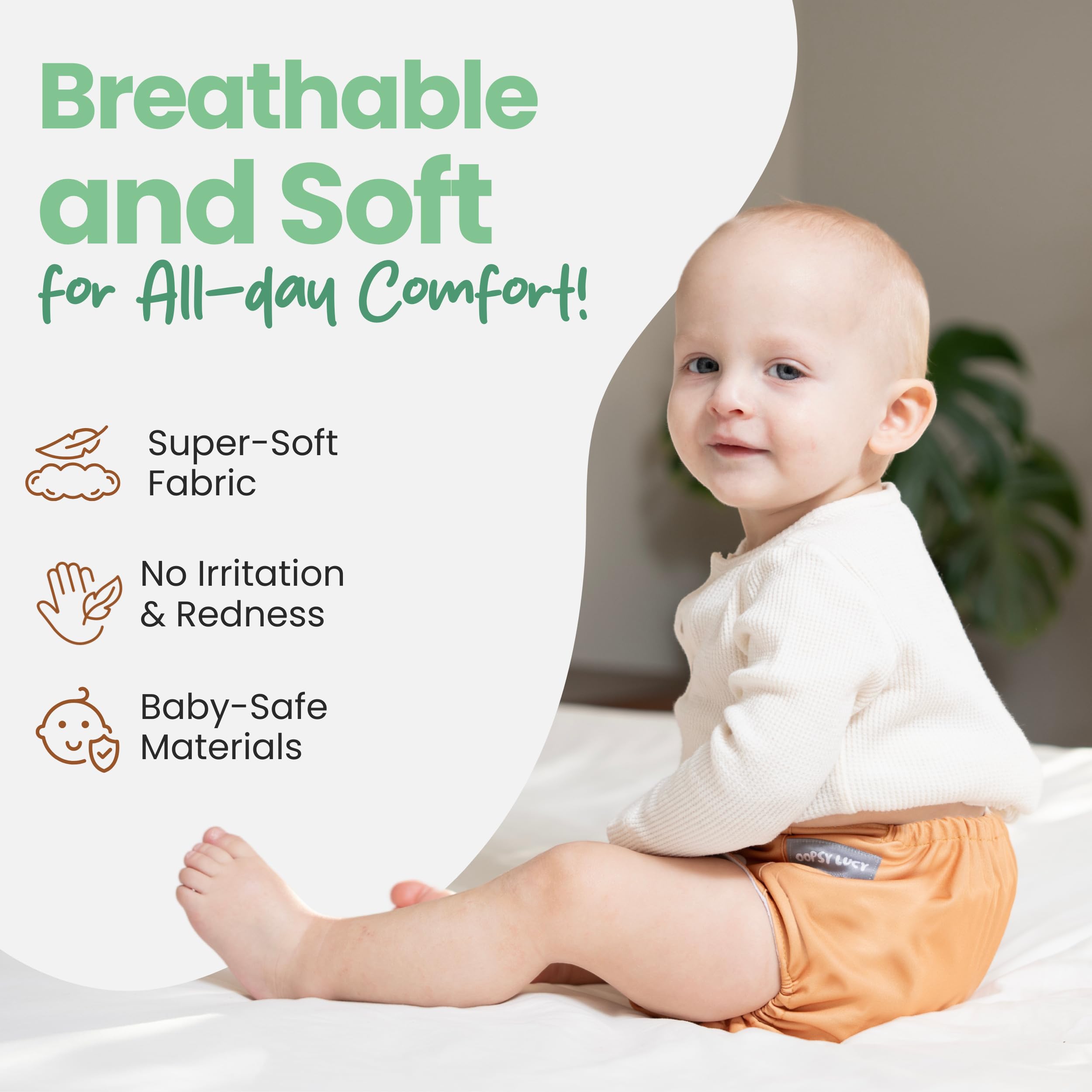 OOPSY LUCY machine-washable diapers support easy cleaning with quick-dry performance.