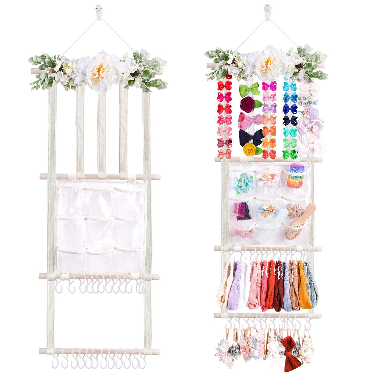 OOSAKU headbands holder mounted on wall showing organized storage for girls' accessories.
