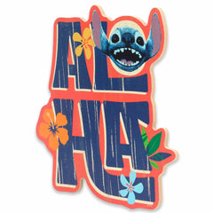 Open Road Brands Lilo & Stitch Aloha wall sign hanging in a kids' room.