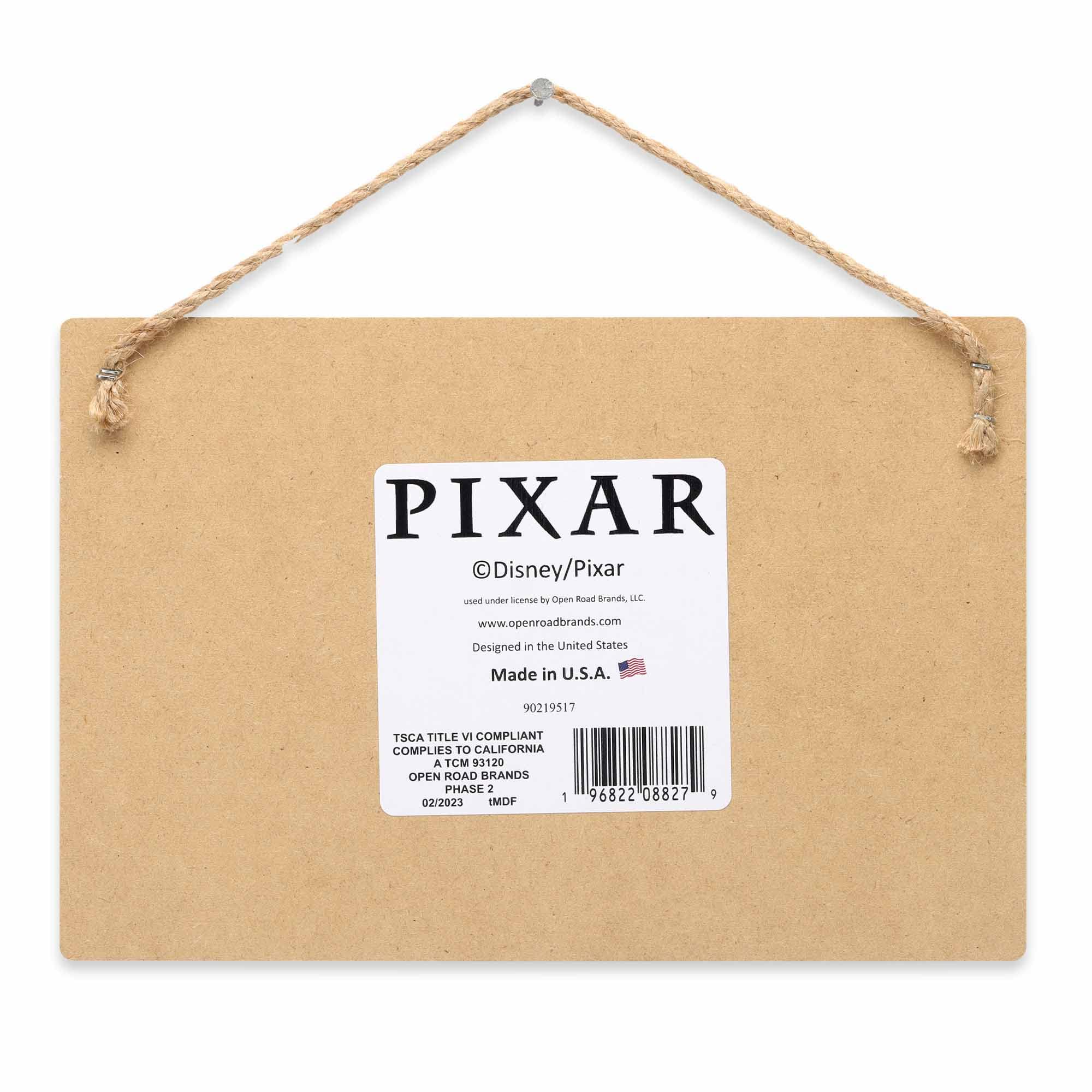 Open Road Brands Disney Cars wooden wall sign with rope hanger for easy mounting.