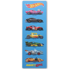 Open Road Brands Hot Wheels sign with blue background enhances kids' bedroom wall decor.