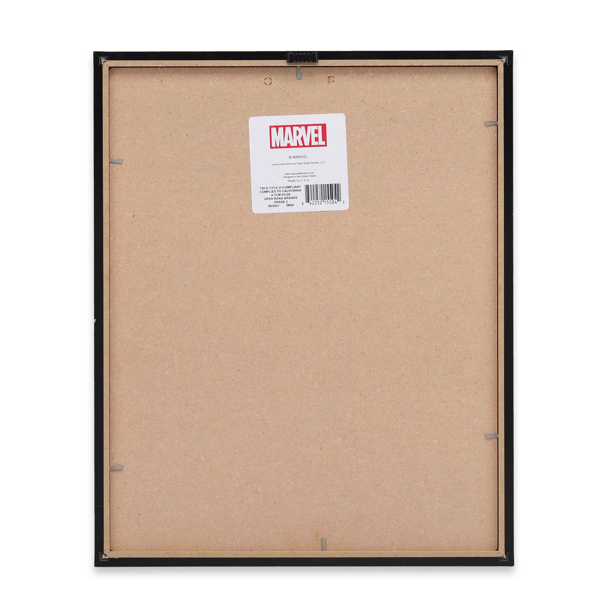 Open Road Brands Marvel Avengers framed wood wall decor showcases assemble-team artwork for living spaces.