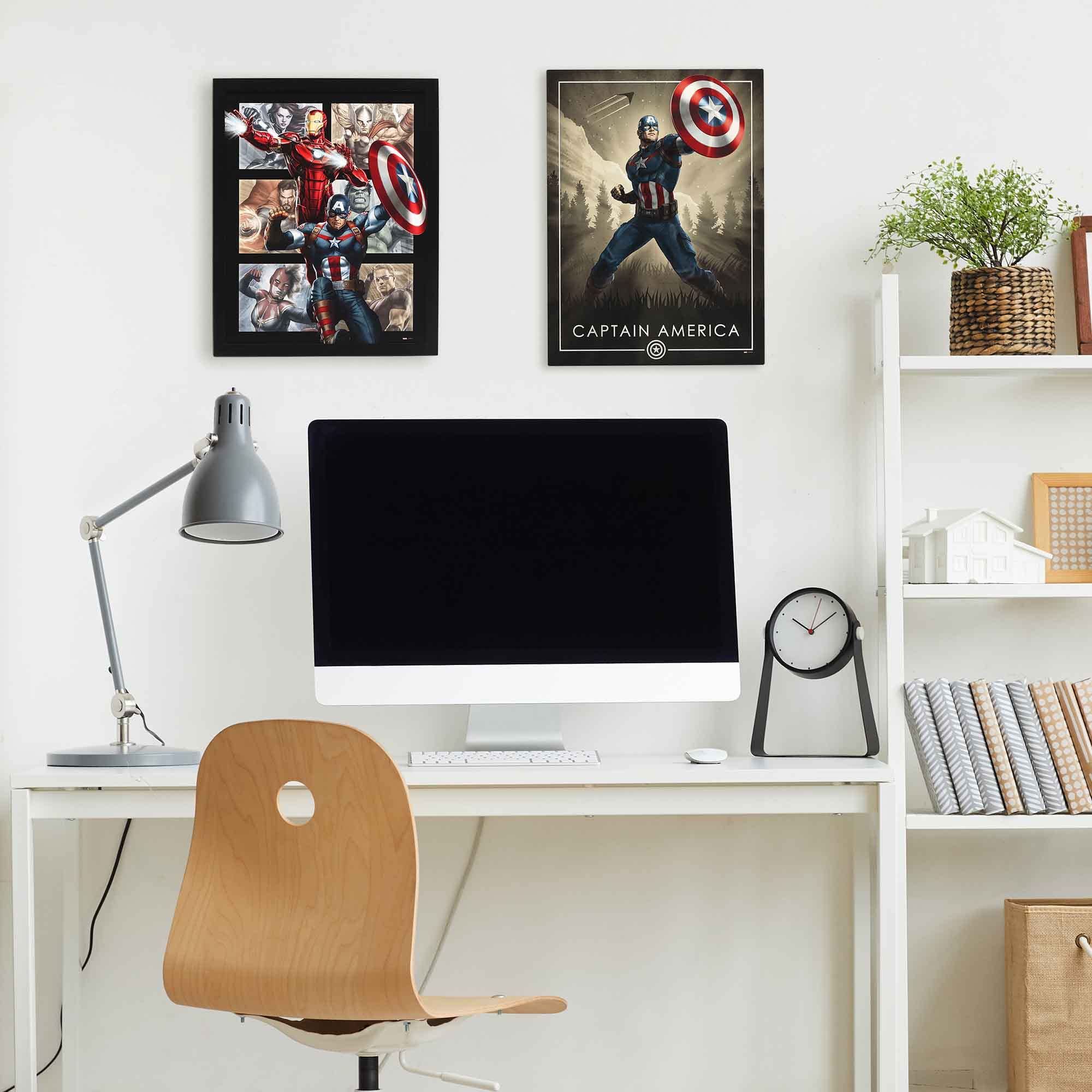 Open Road Brands Marvel Avengers framed wood wall decor displays full-color artwork for study or bedroom walls.