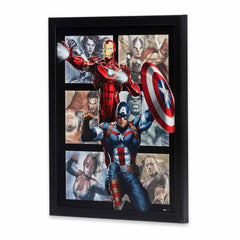 Open Road Brands Marvel Avengers framed wood wall decor highlights Iron Man with bold colors for game rooms.