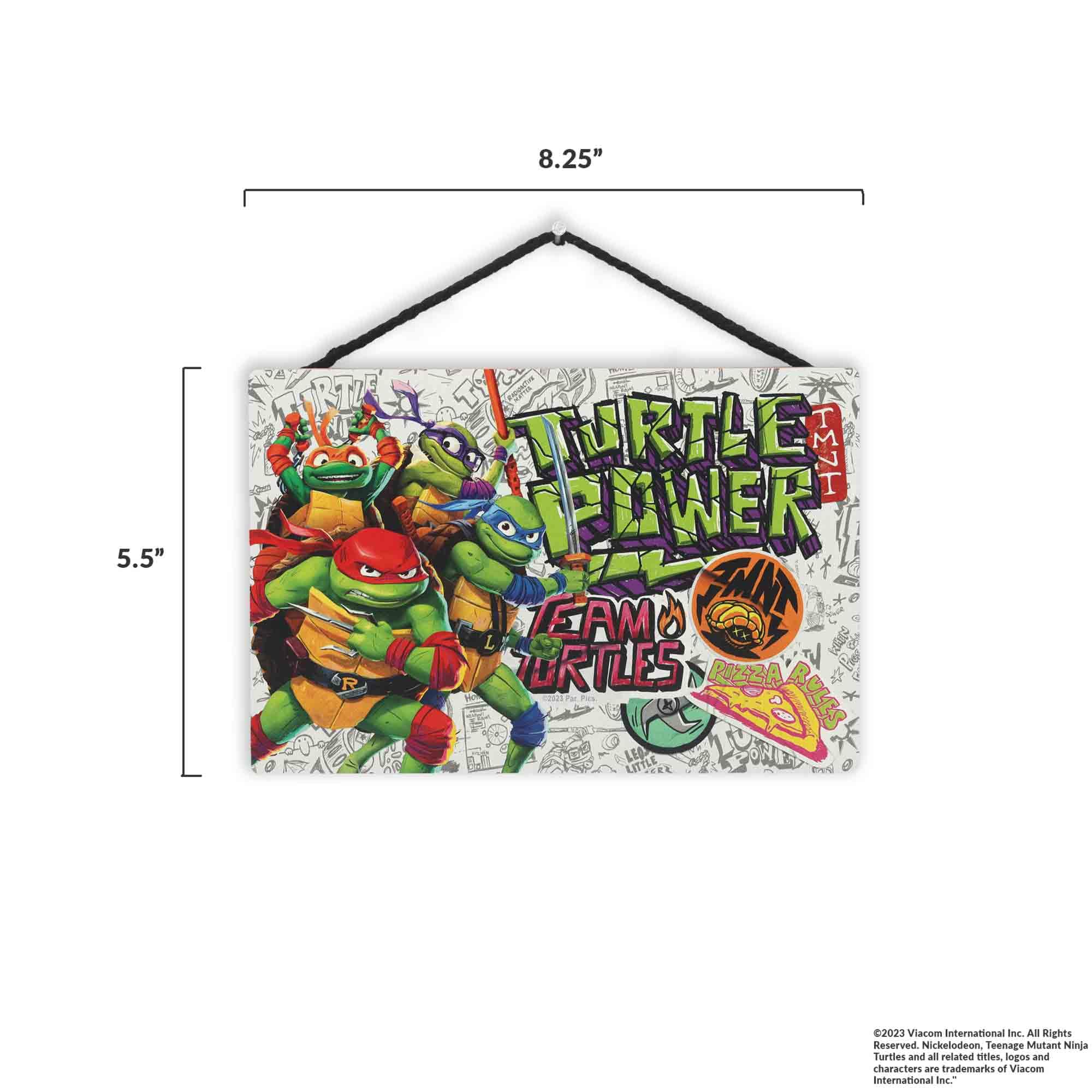 Open Road Brands TMNT hanging sign measures 8.25 by 5.5 inches for compact display.