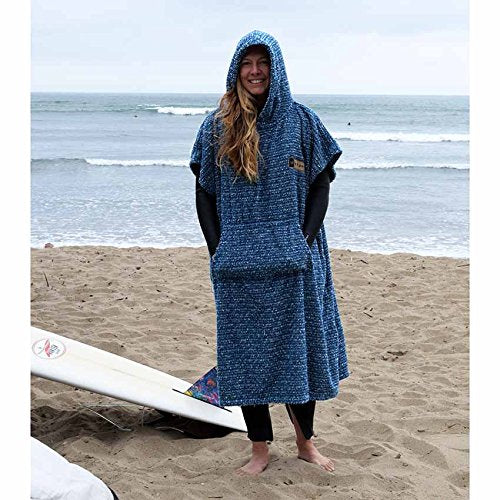 Open Road Goods Surf Poncho hood detail, fleece lining for warmth.