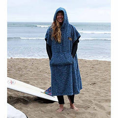 Open Road Goods Surf Poncho hood detail, fleece lining for warmth.