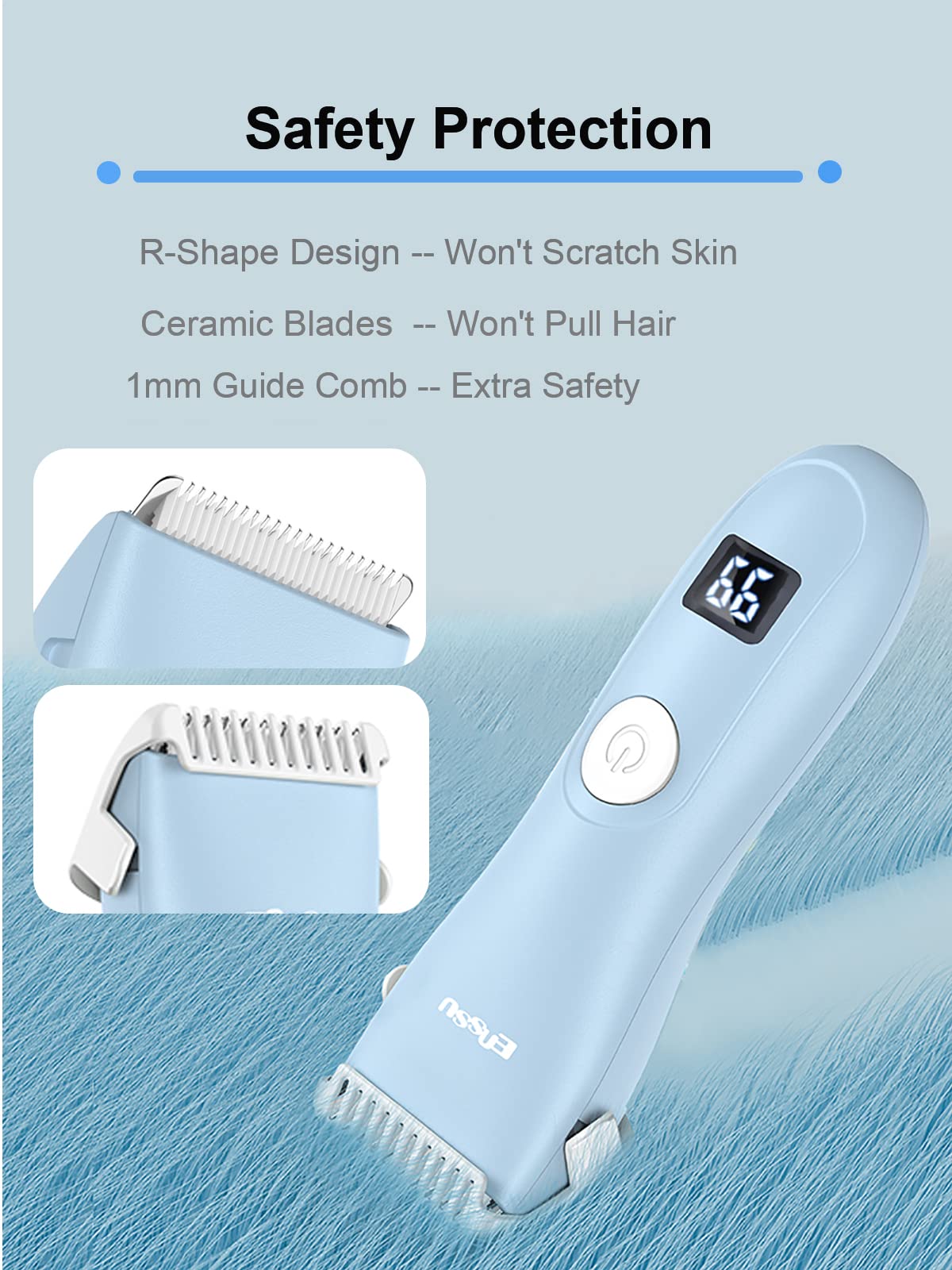 OPENBEAUTY baby hair clippers blue detachable blades close-up for easy cleaning