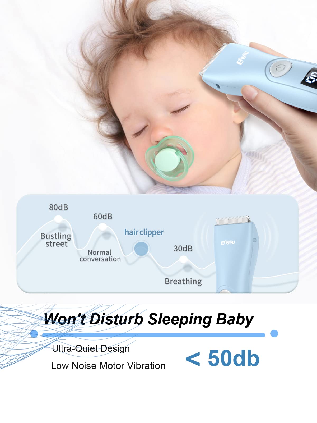 OPENBEAUTY baby hair clippers blue low-noise operation for quiet trims