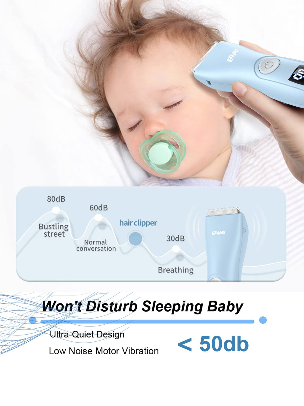 OPENBEAUTY baby hair clippers blue low-noise operation for quiet trims