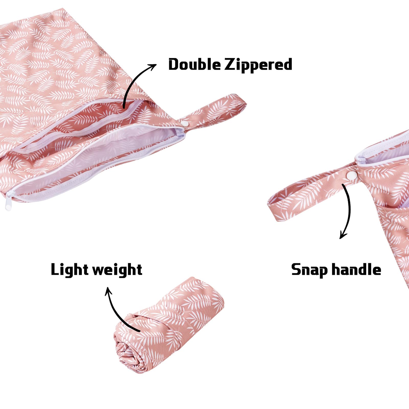 Opgroeie wet/dry bag with two pockets open, separating wet and dry items.