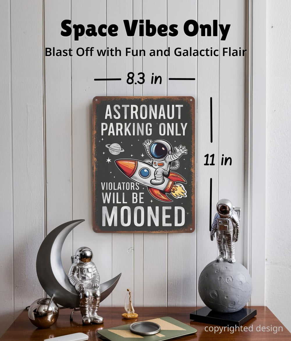 Opix Design Astronaut Parking Sign rocket illustration—fun room focal point and space theme