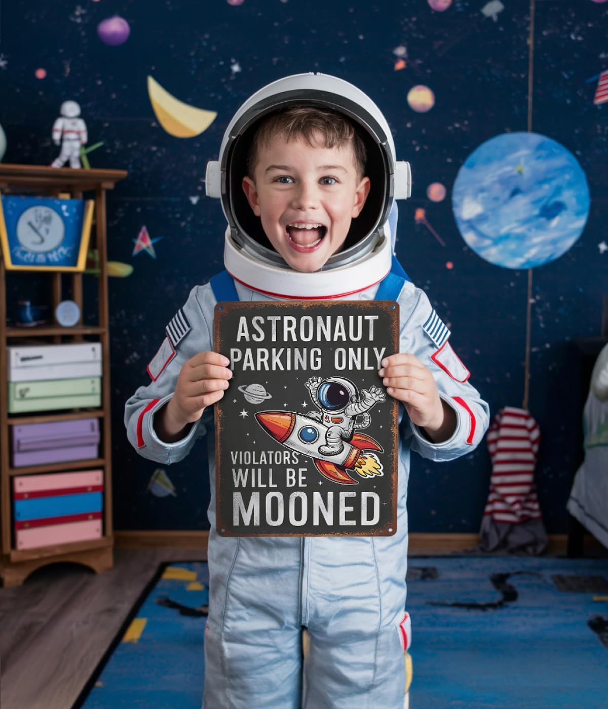 Opix Design Astronaut Parking Sign wall decor—space-themed accent in kids' rooms