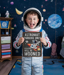 Opix Design Astronaut Parking Sign wall decor—space-themed accent in kids' rooms