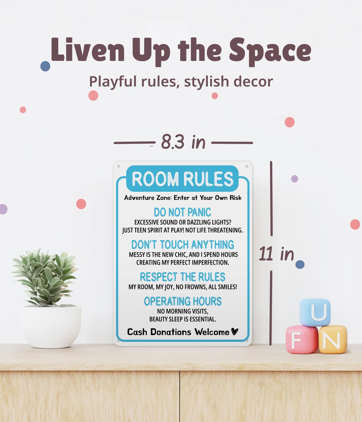 Opix Design teen girls room decor blue sign boosts personal style and mood.