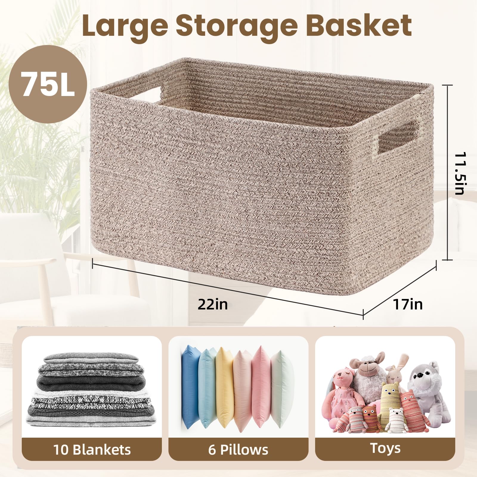 Optish 75L Blanket Basket in bedroom decor adds warm, modern style.