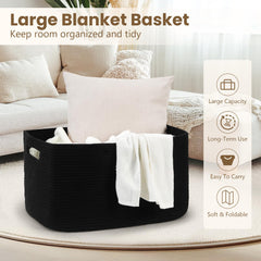 Optish 75L blanket basket shown in a bedroom for organized living.