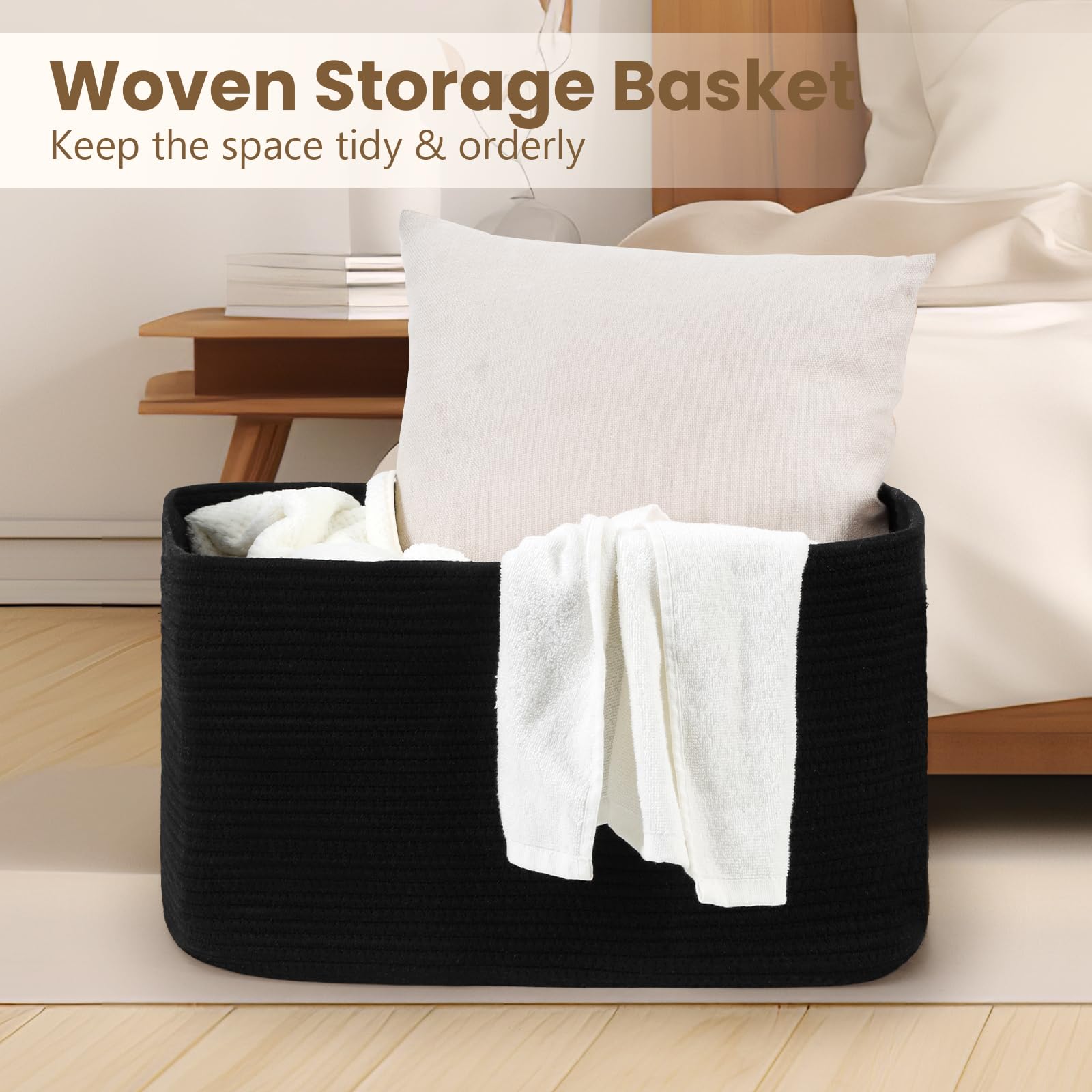 Optish 75L basket cotton rope material offers durable, safe storage.