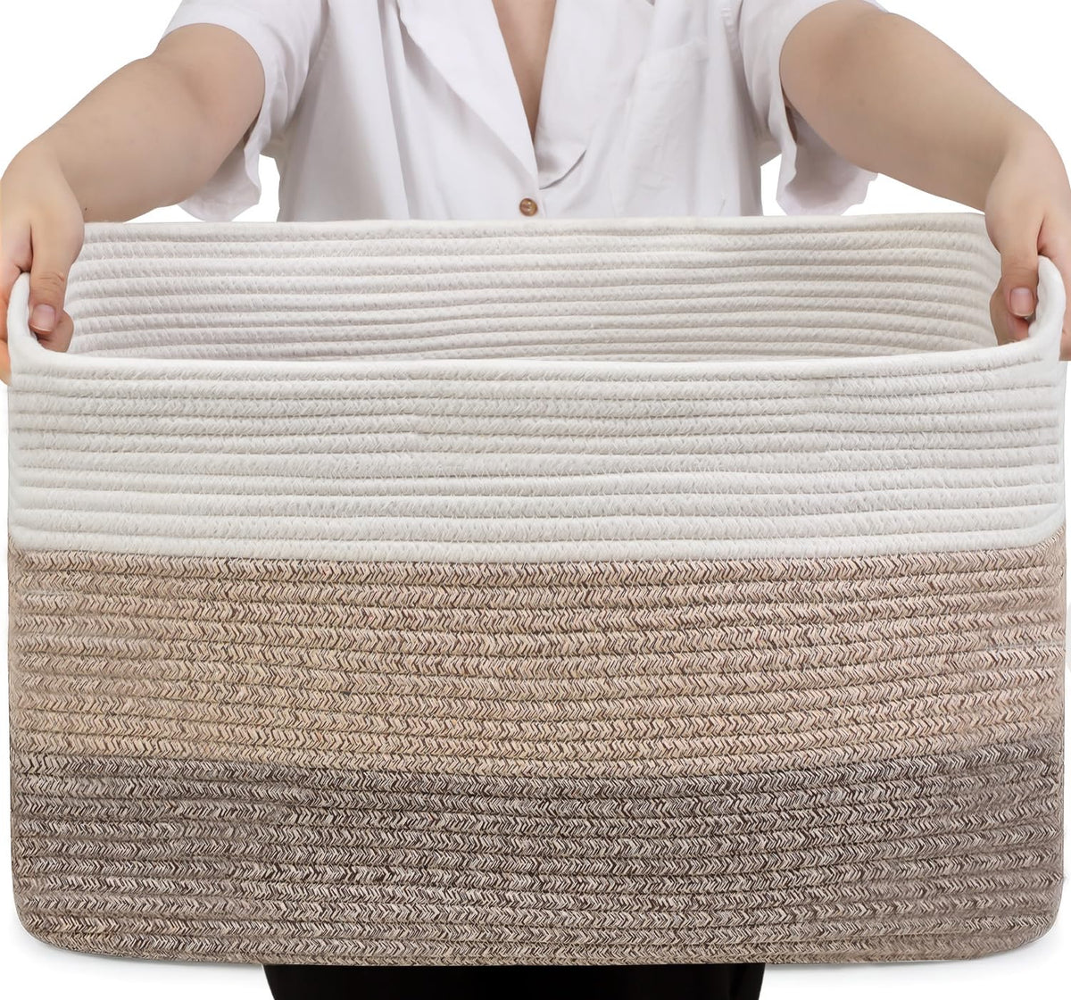 Optish 75L blanket basket front view showing spacious storage for blankets and pillows