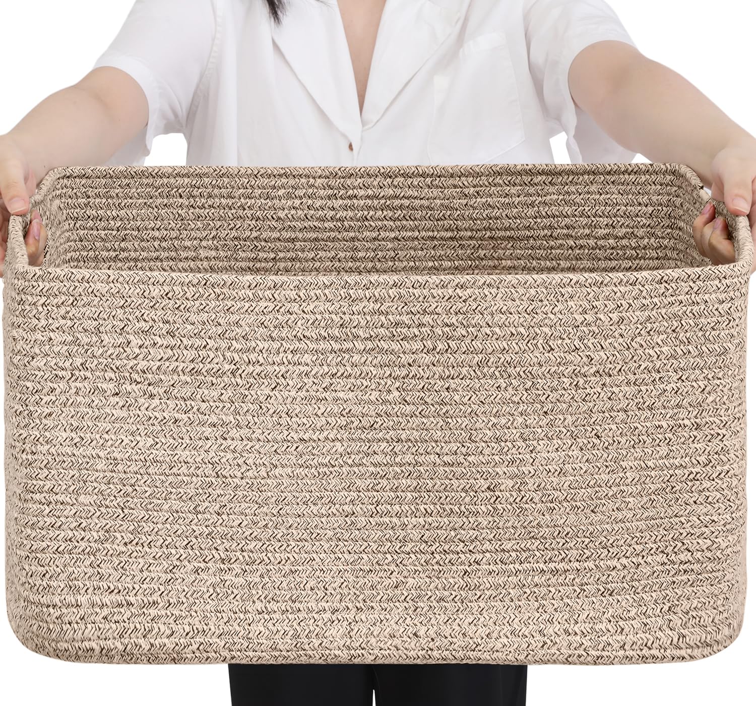 Optish 75L Blanket Basket full view shows roomy storage for blankets and pillows.