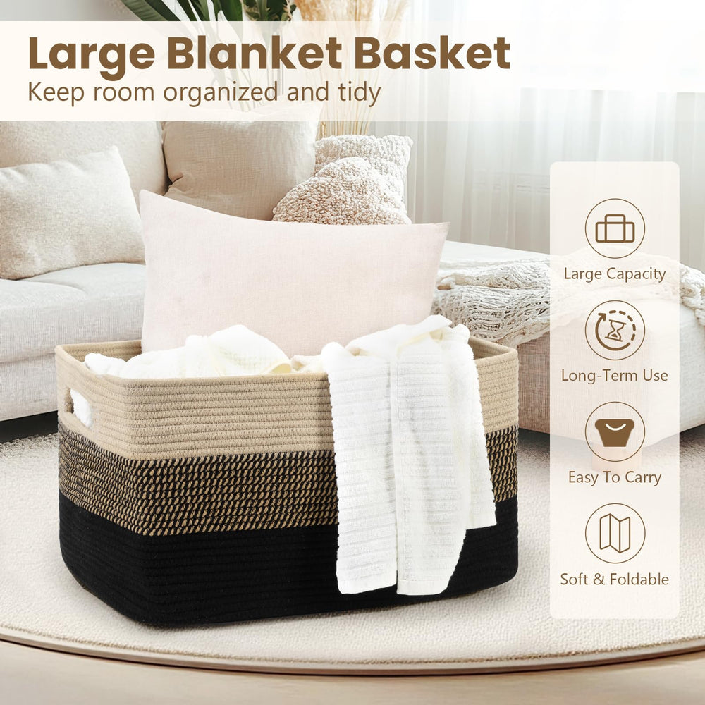 Optish 75L blanket basket with sturdy handles for easy moving between rooms.