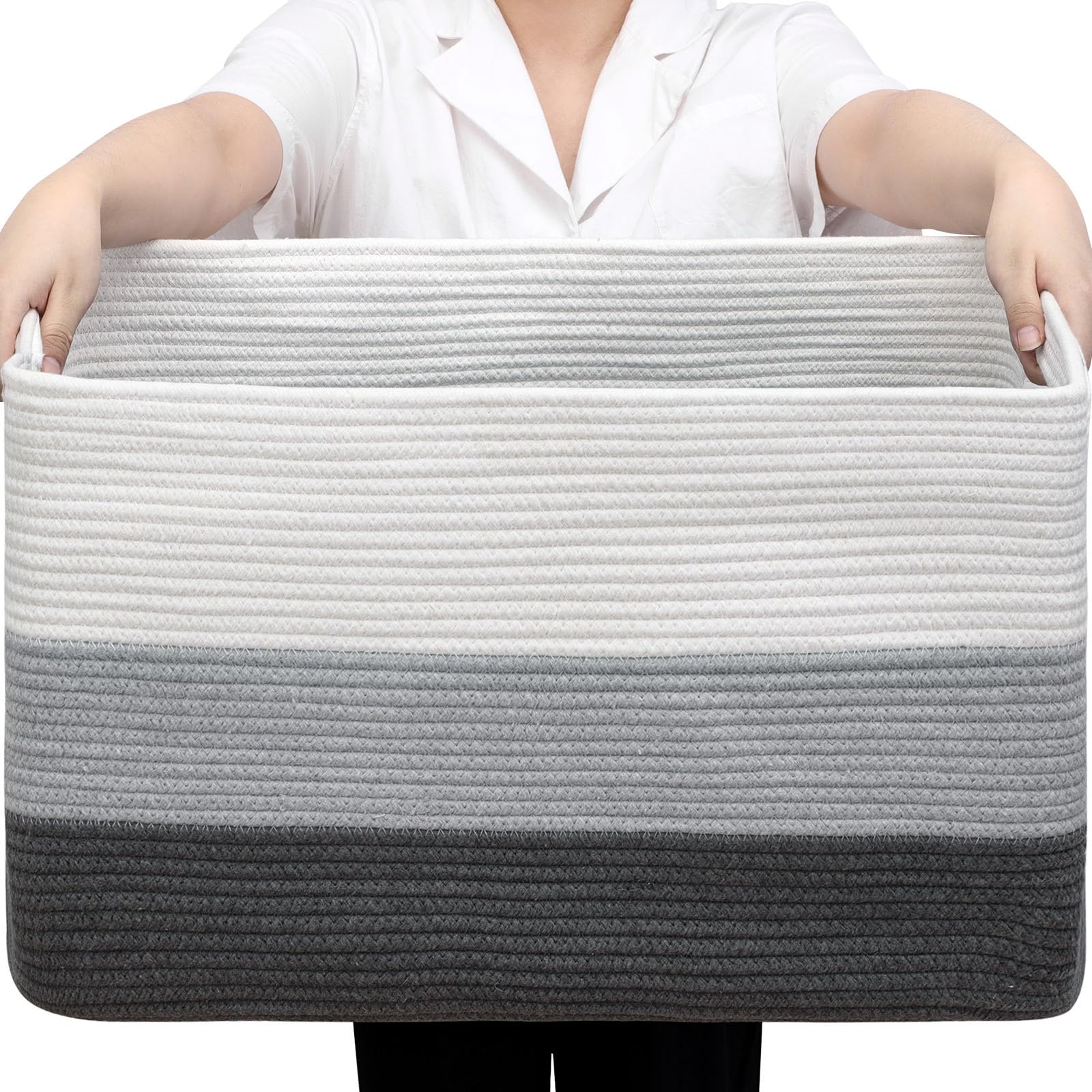 Optish 95L Blanket Basket full of blankets for organized living room