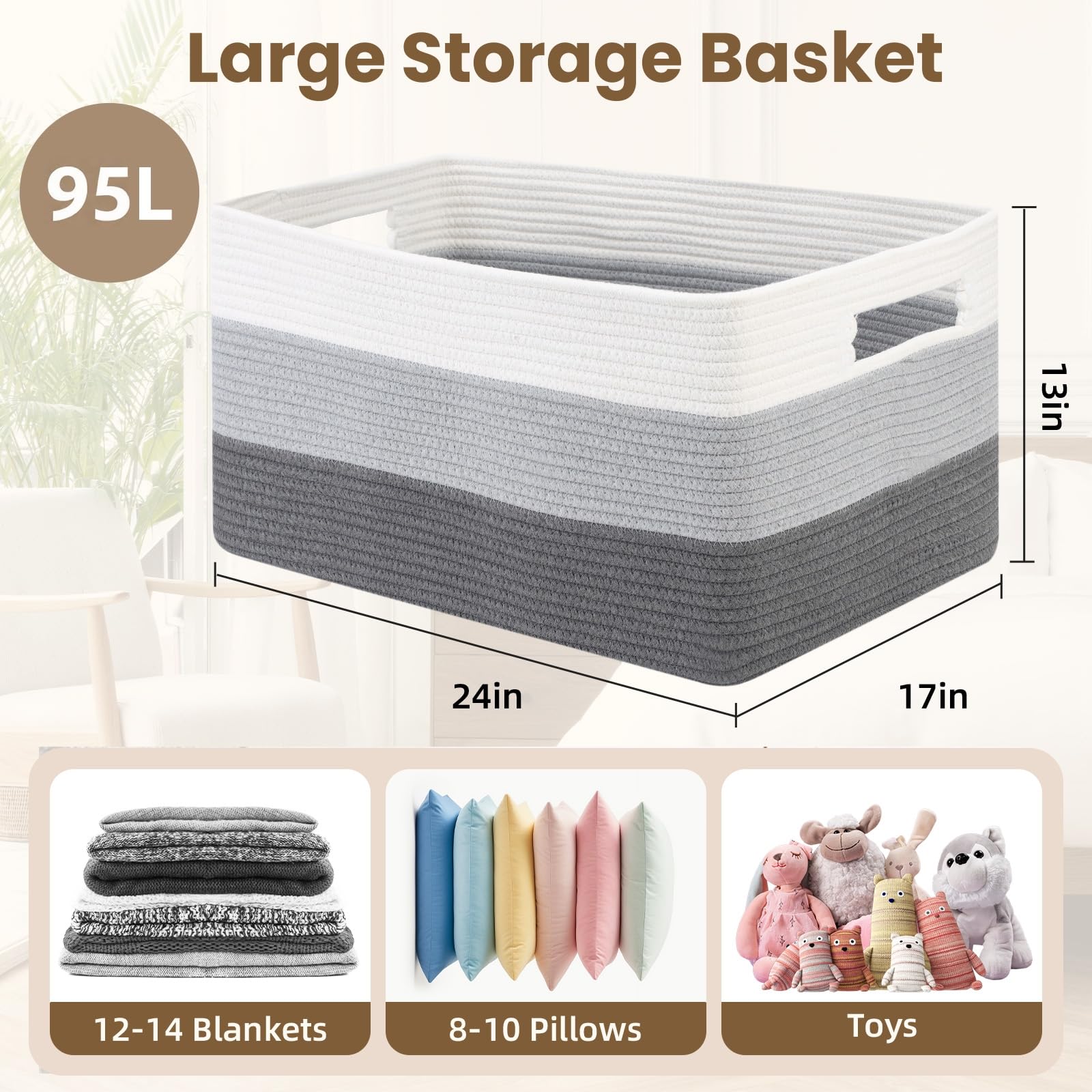 Optish 95L Blanket Basket in bedroom demonstrates versatile storage
