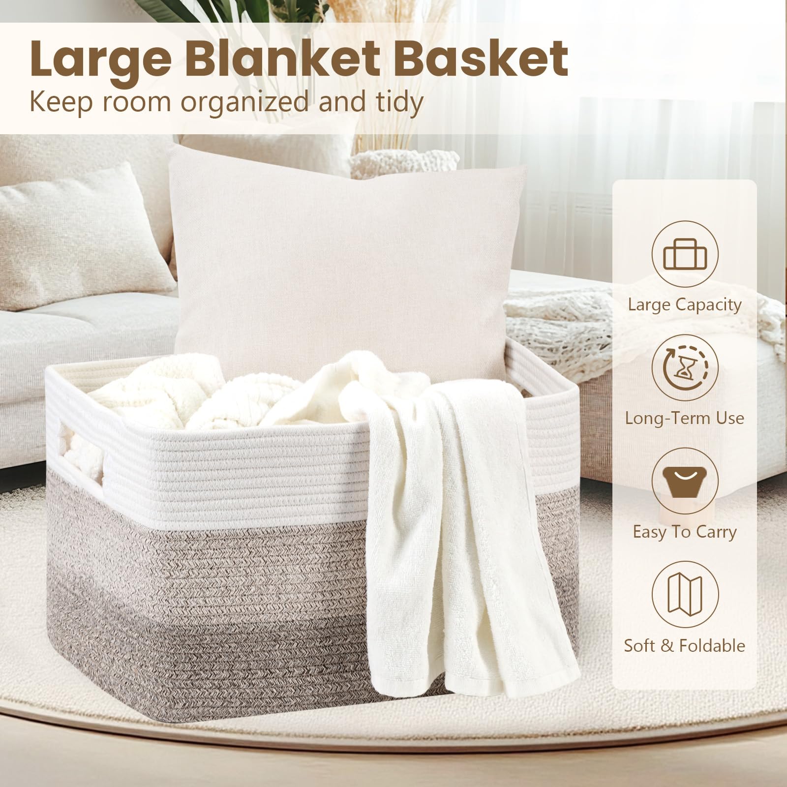 Optish 95L Blanket Basket side with sturdy handles for easy transport.