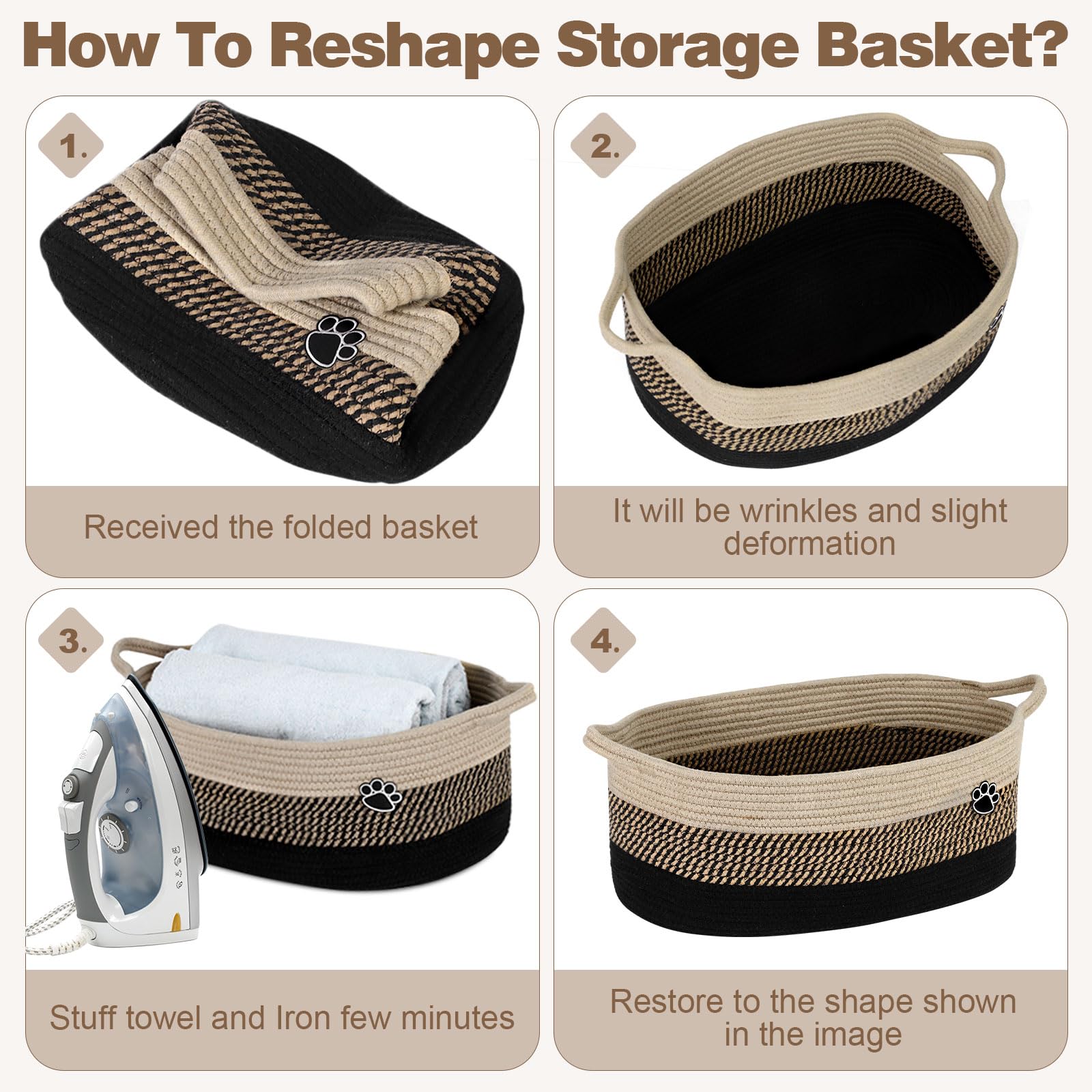 Optish dog toy basket brown-black color blends with any room.