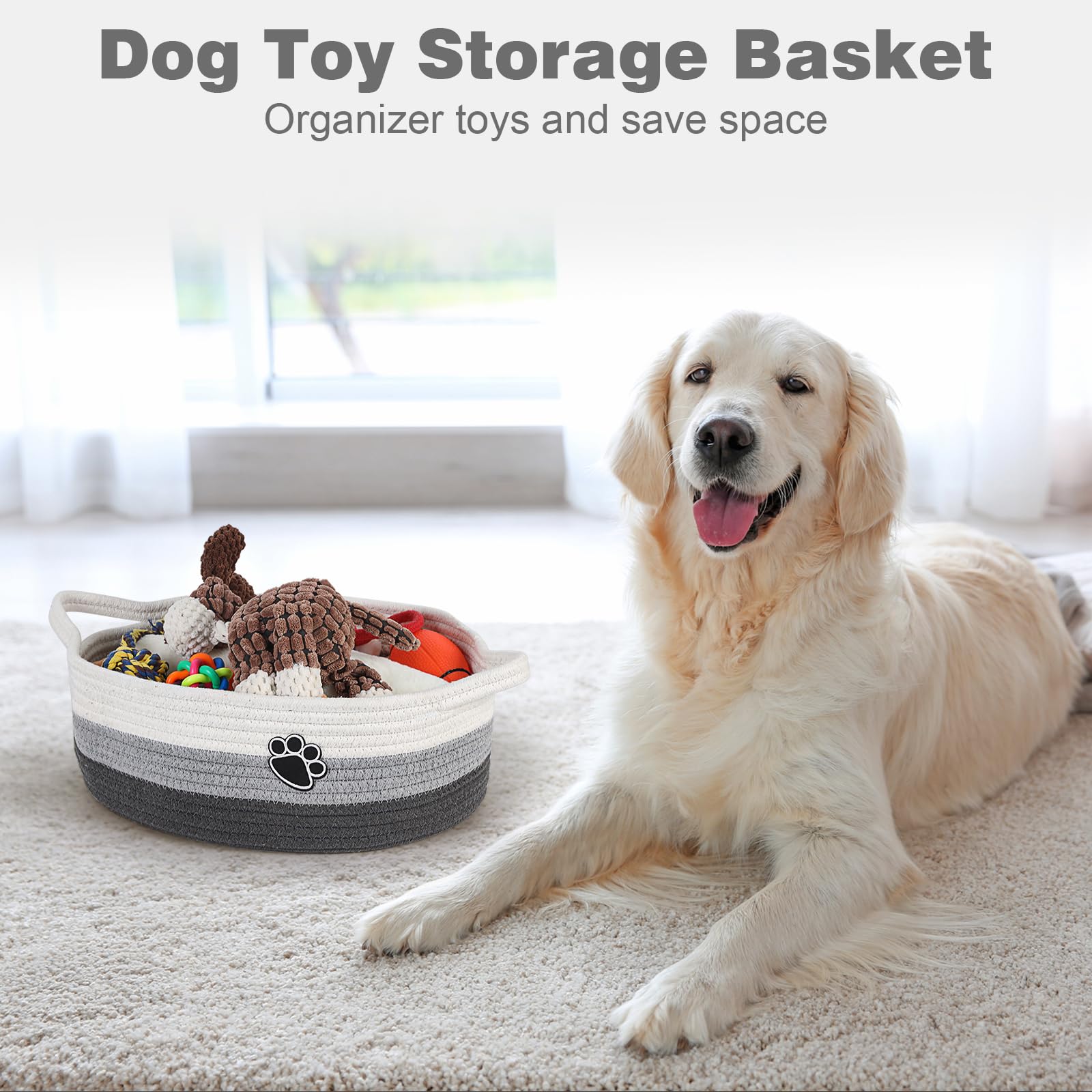 Optish dog toy basket closeup cotton rope texture enhances durable, cozy storage.