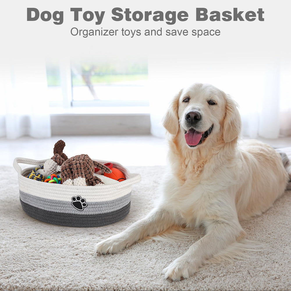 Optish dog toy basket closeup cotton rope texture enhances durable, cozy storage.
