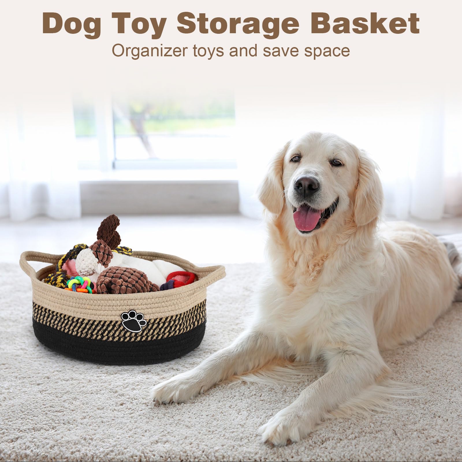 Optish dog toy basket closeup soft cotton rope weave emphasizes cozy, durable construction