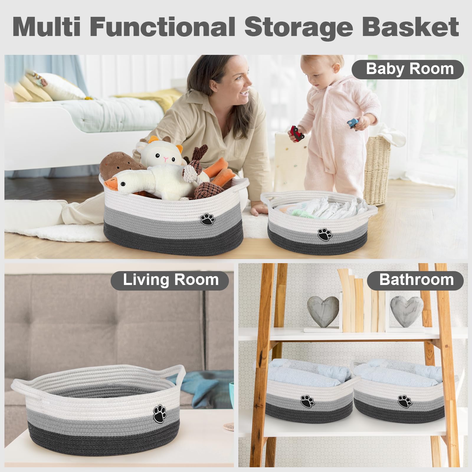 Optish dog toy basket color neutral white grey blends with decor.