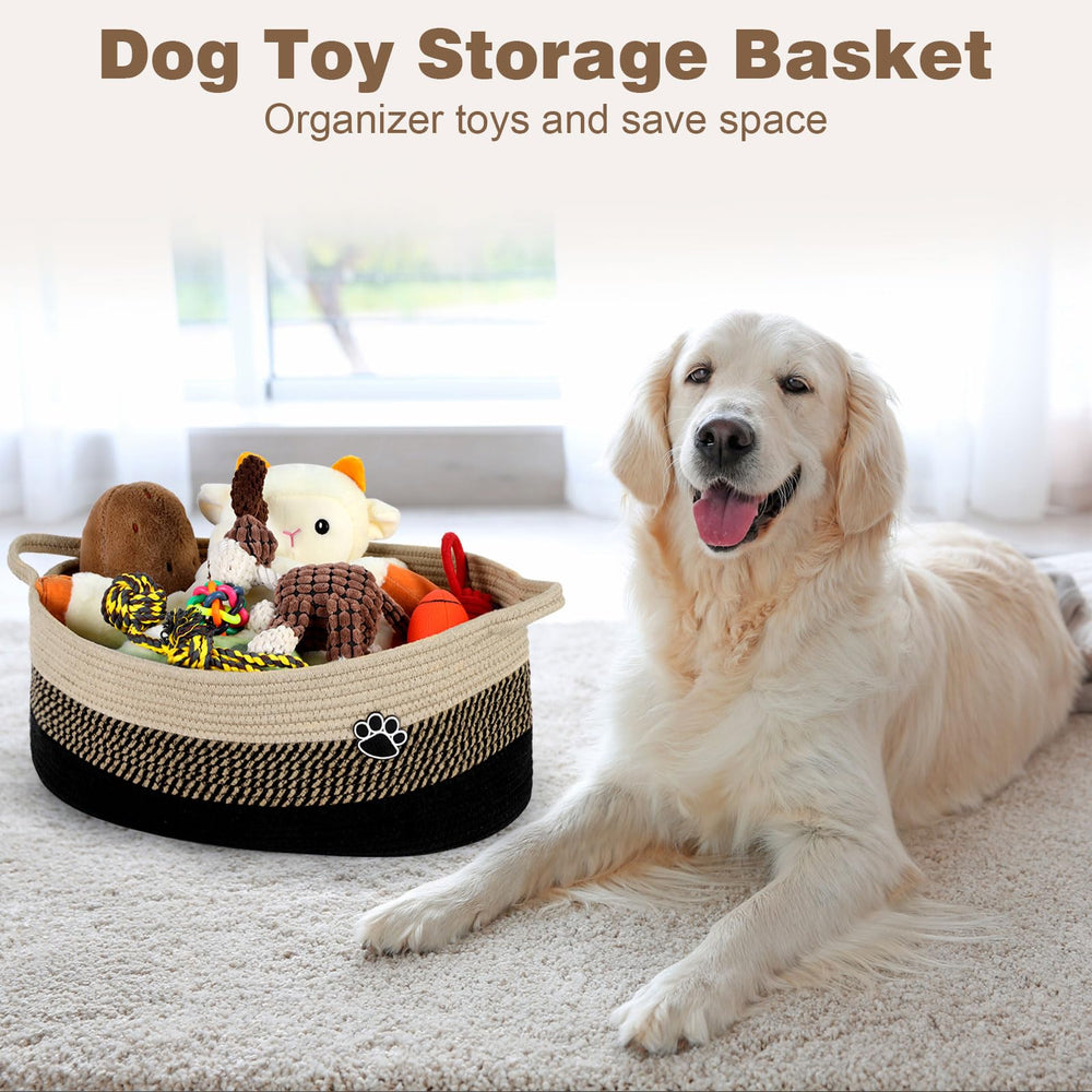Optish dog toy basket side view demonstrates large capacity for toys.