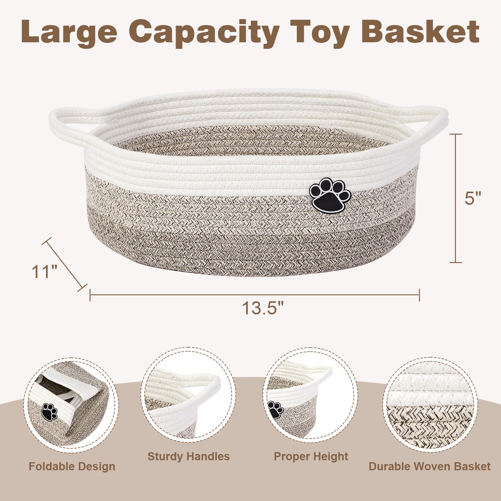 Optish dog toy basket side view highlighting durable woven rope and sturdy structure.