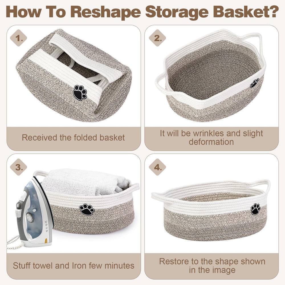 Optish dog toy basket white-brown colorway blends with decor while keeping items tidy.