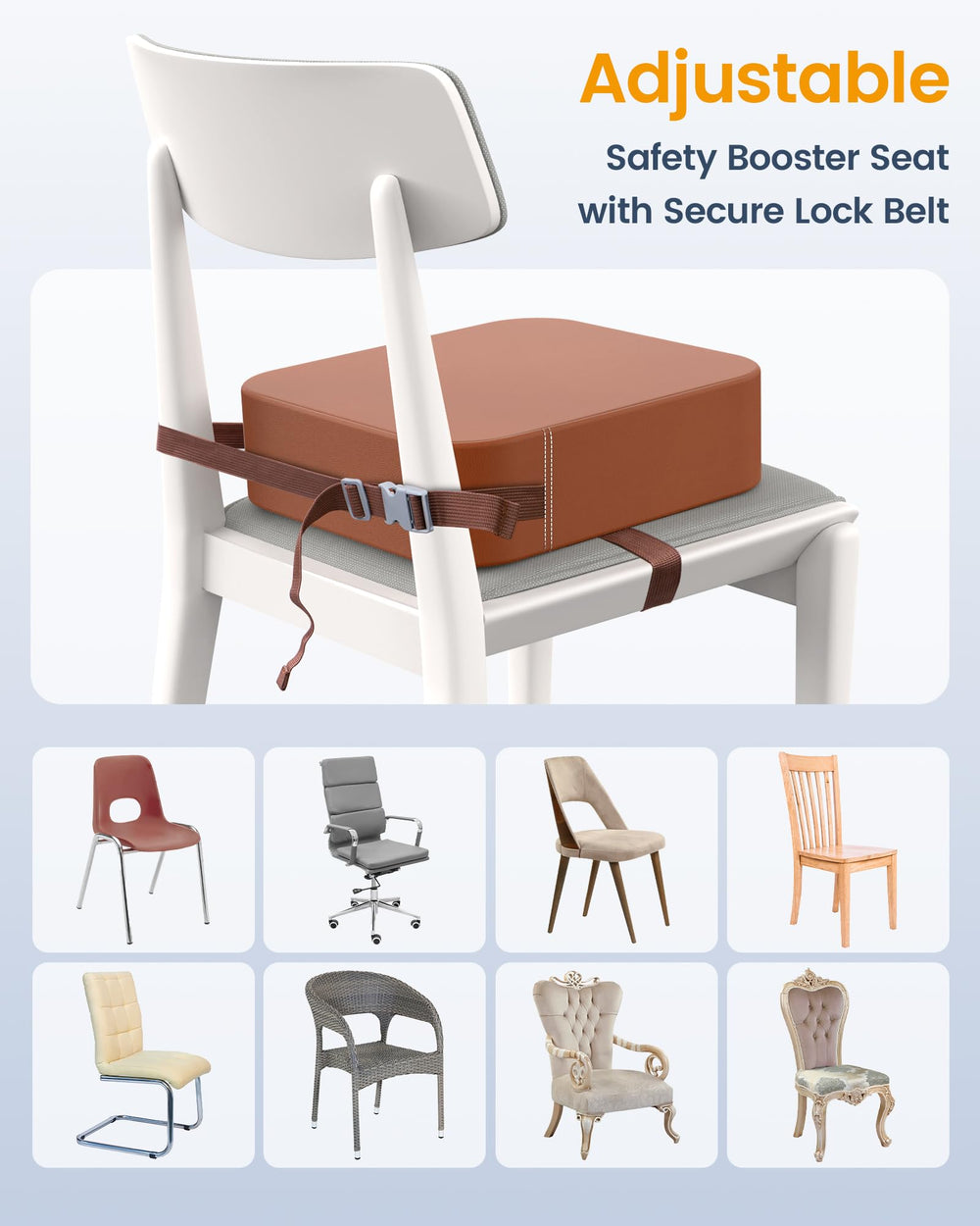 OPZAVYA Booster Seat waterproof PU leather for quick cleanup.