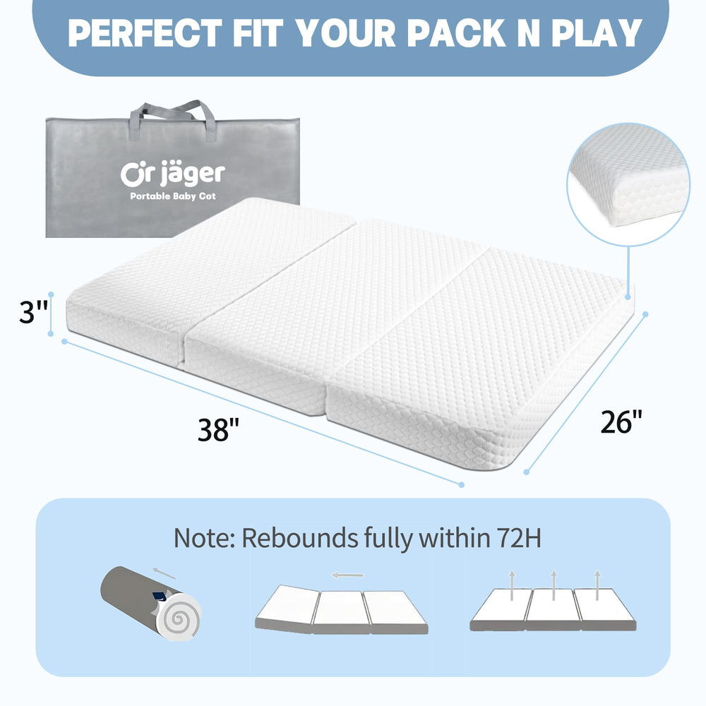 OR Jäger memory foam dual-sided surface supports infants and comforts toddlers
