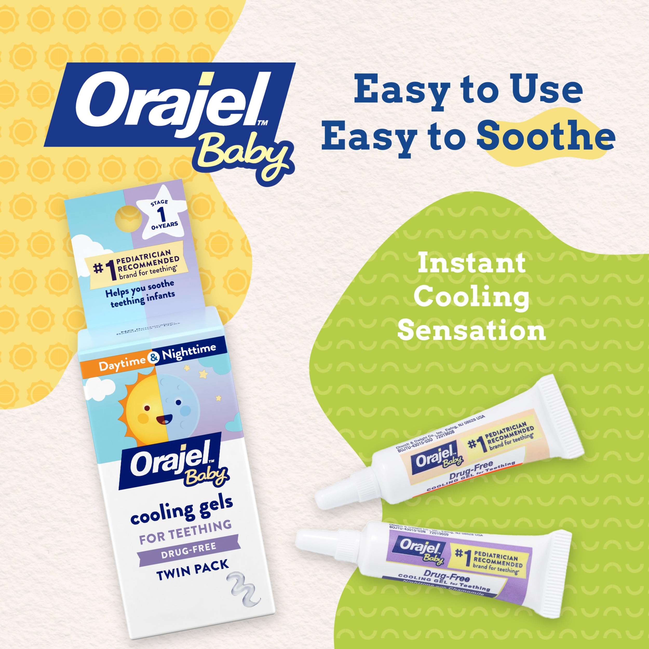 Orajel Baby nighttime gel tube with chamomile for calm bedtime support.