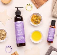 Ora's Calendula Baby Oil after-bath application for soft skin.