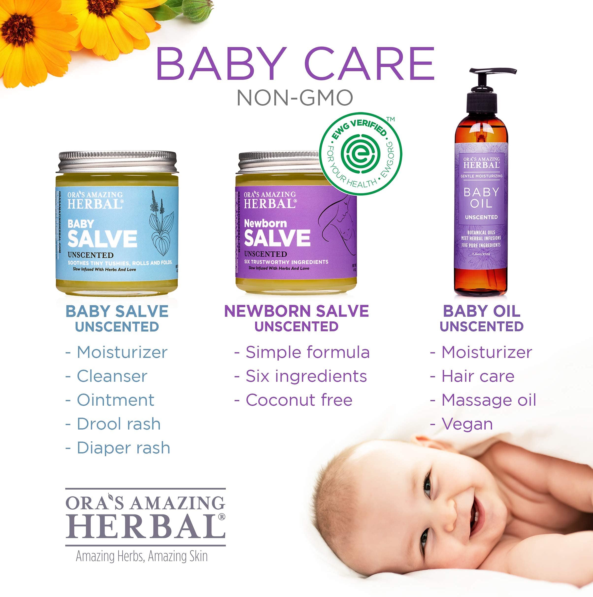 Ora's Calendula Baby Oil fragrance-free formula for sensitive skin.