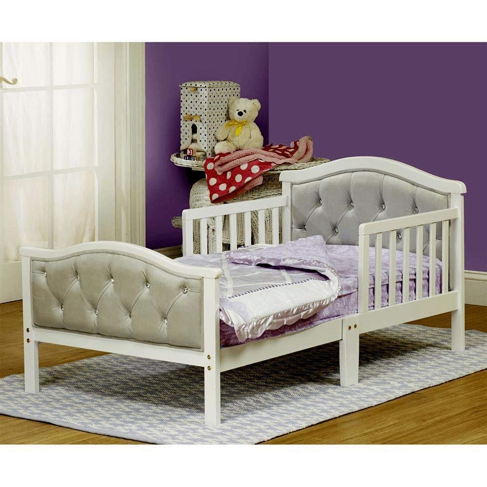 Orbelle Gray padded headboard with crystal-like buttons for cozy style.