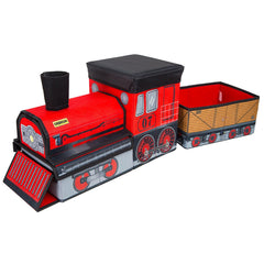 Orbrium train bin collapsible front view demonstrates compact storage for toy trains and tracks.