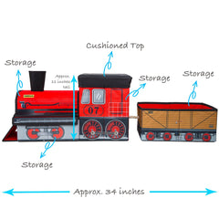 Orbrium train bin with separate compartments for engines and tracks keeps play tidy.