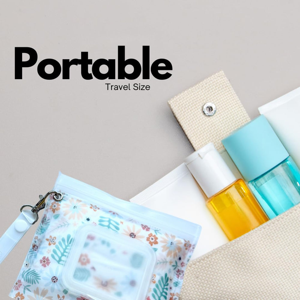 Orchid Hearts travel-ready dispenser with secure zipper keeps wipes moist.
