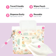 Orchid Hearts wipes dispenser regular holds up to 30 wipes for quick mess cleanups.