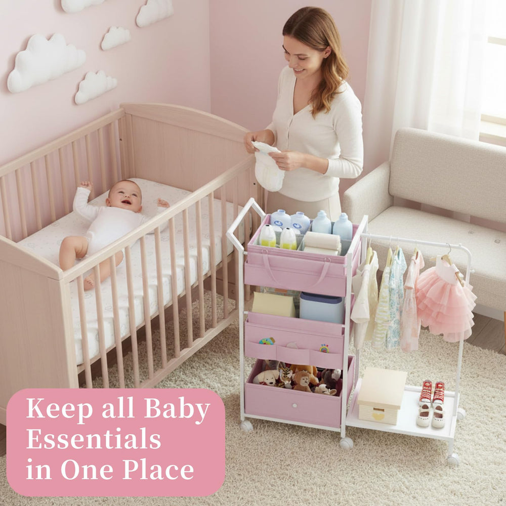 Orekemo diaper caddy 3-tier cart open drawer ideal for quick diaper changes.